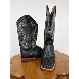 Ferrini Black Embossed Crocodile Western Boots Men’s 8.5D Ivory Stitching Mexico